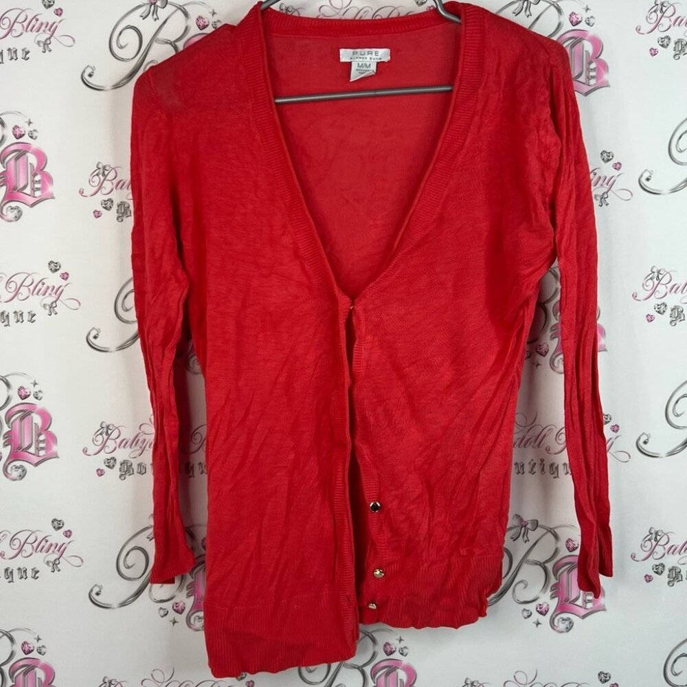 ALFRED SUNG cardigan button up bright long sleeve cozy Vibrant Red Cardigan